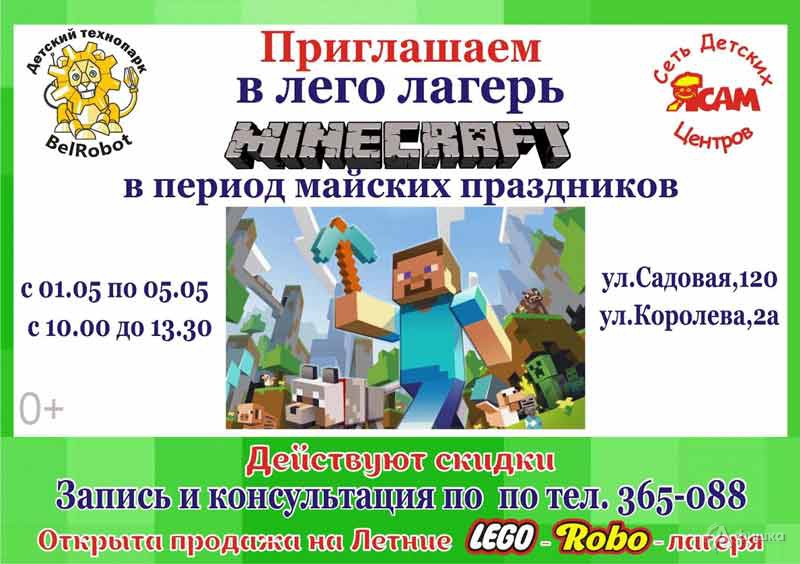 Весенний лего-лагерь «Майнкрафт» в Детском технопарке «БелРобот»: Детская афиша Белгорода