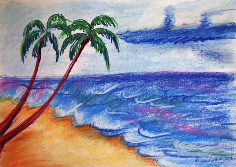 Занятие «Морской пейзаж с пальмами» в изостудии клуба «Шёлковые детки»: Детская афиша Белгорода