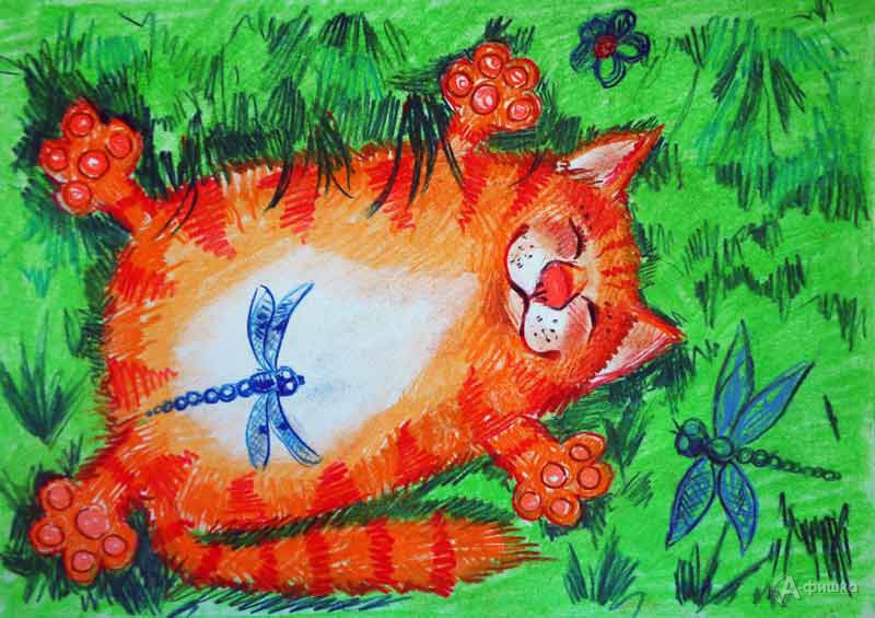 Занятие «Котик в траве» в изостудии клуба «Шёлковые детки»: Детская афиша Белгорода
