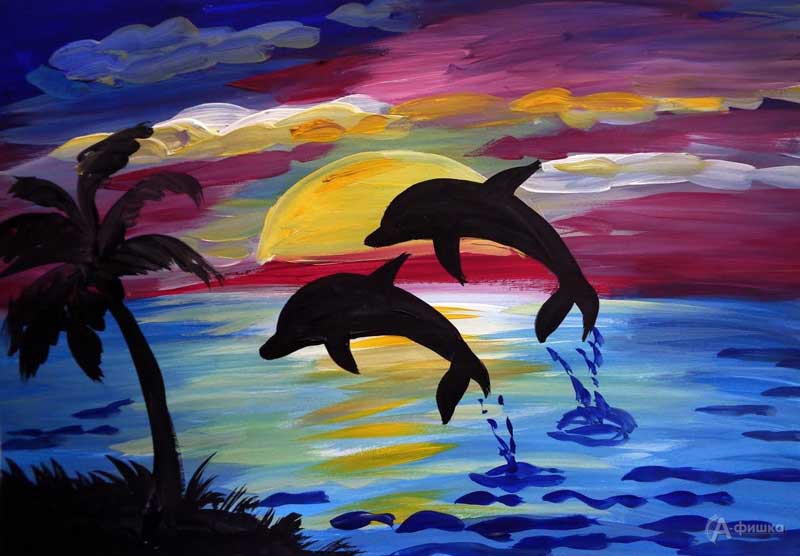 Занятие «Дельфины на закате» в изостудии клуба «Шёлковые детки»: Детская афиша Белгорода