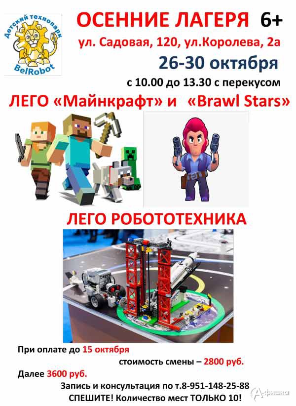 «Lego- и Robo-лагерь» в Детском технопарке «БелРобот»: Детская афиша Белгорода