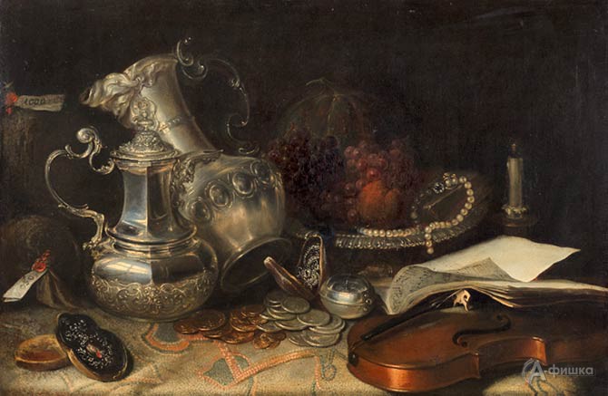 Французский мастер конца XVII. «Натюрморт со скрипкой и серебряной посудой»