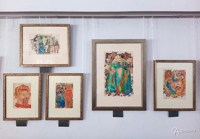 Фрагмент экспозиции выставки: Серия иллюстраций к произведениям Николая Лескова.1974 г. Бумага, тушь, акварель