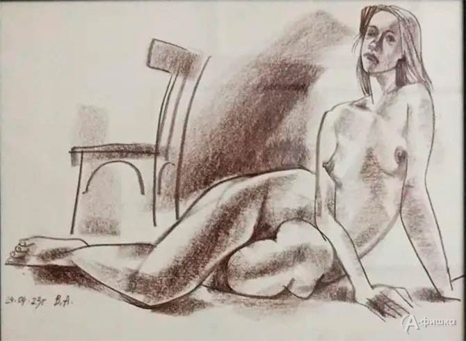 Владимир Аксёнов, &laquo;Обнажённая задумчивая&raquo;, бумага, уголь.