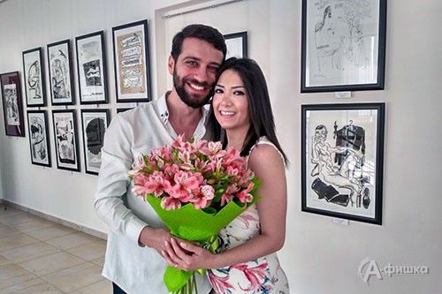 Эльяс Айюб и его супруга Тамар на открытии выставки «Аллегории повседневности» в Белгороде