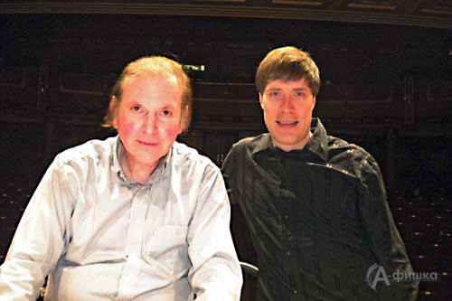 Уинстон Фогель (США) и Игорь Фёдоров (кларнет, Москва) на репетиции в Большом зале Белгородской филармонии